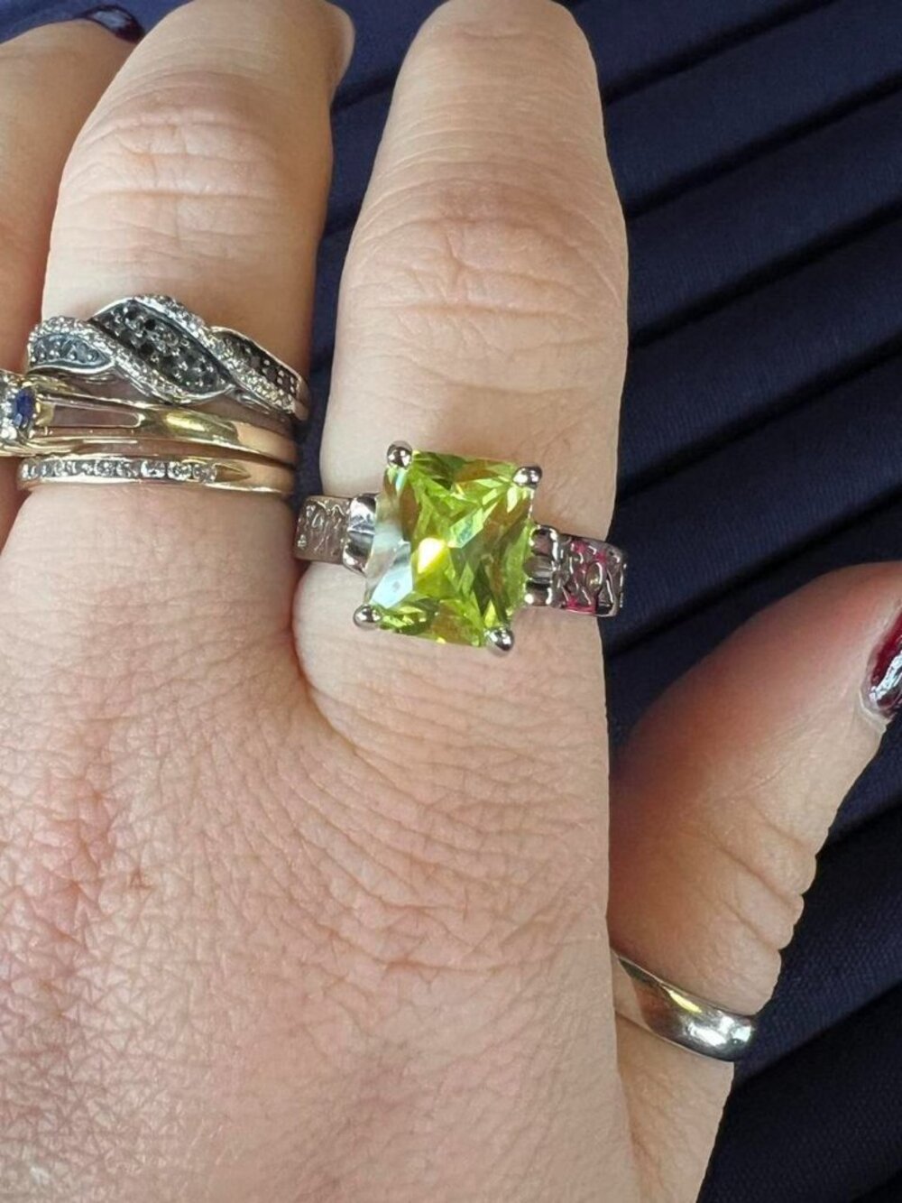Lia Sophia Silver Tone Light Green Square Stone Ring - 90s - Size 7